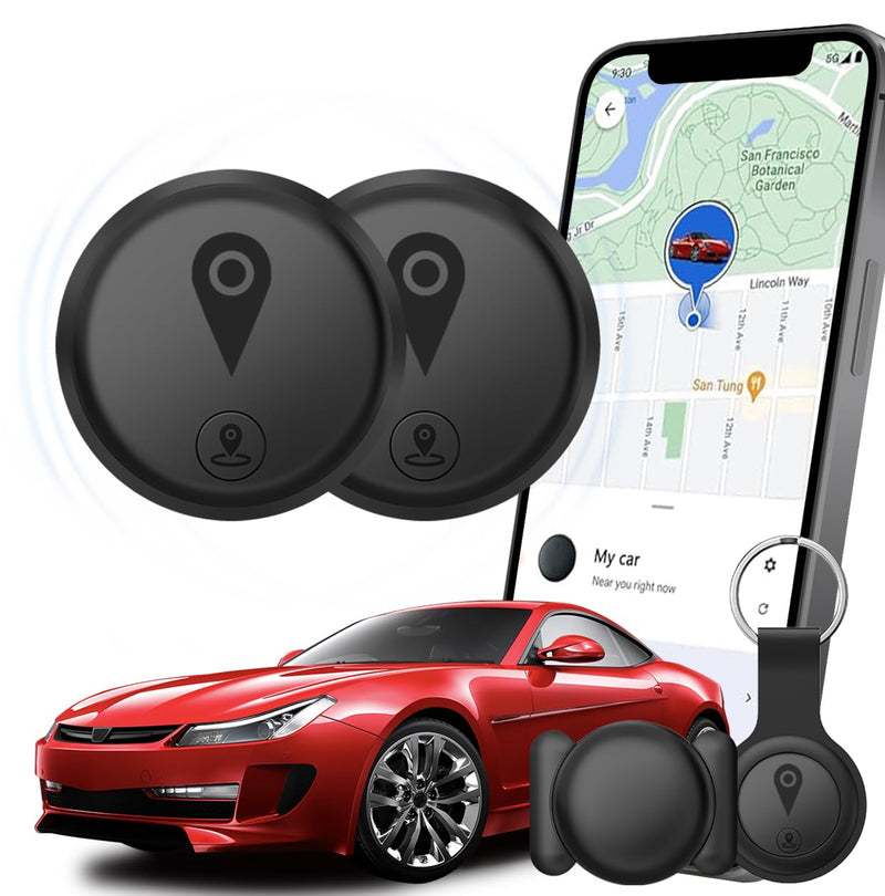 GPS Tracker for Vehicles,2 Pack Tracker Device for Vehicles for iOS Find My | Hidden Portable GPS Tracker for Cars Splashproof Available，No Monthly Fee Subscription No SIM Card Required - Black Grey