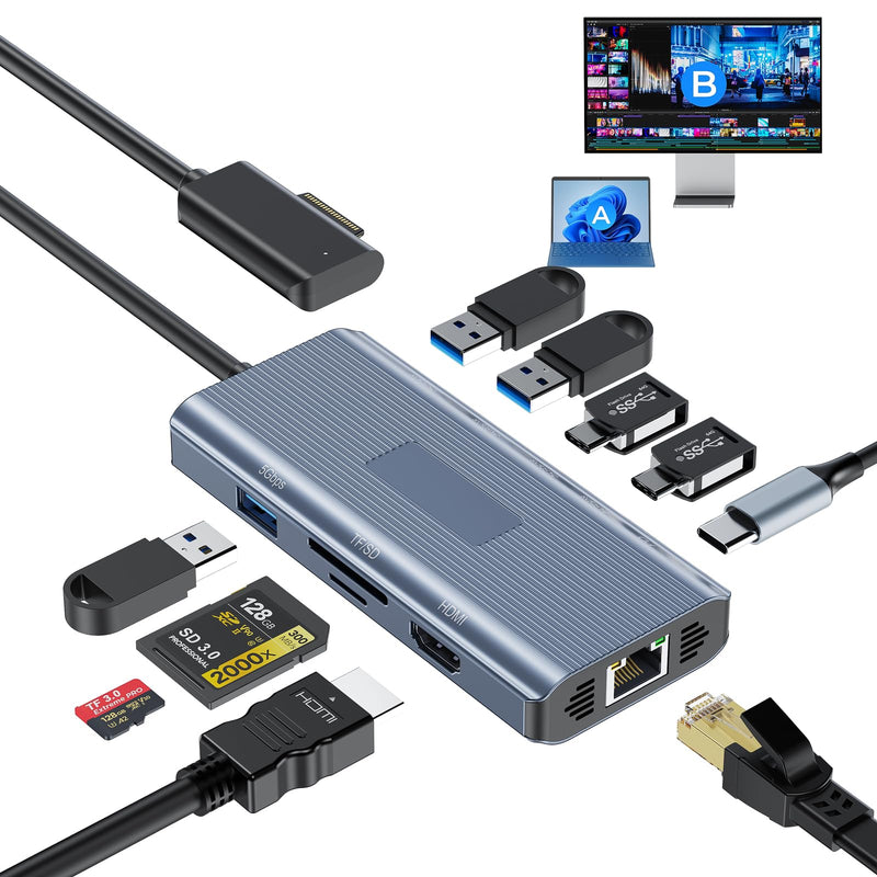 Surface Docking Station 4K HDMI Display, 10-in-1 Surface Pro Dock with Power Supply for Microsoft Surface Pro 12/11/10/9/8/7/6/5/4/3, Surface Laptop 7/6/5/4, Surface Go/Book/Laptop Go Black-962
