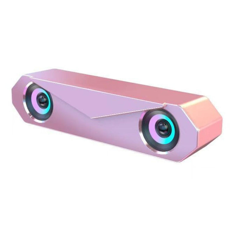 Computer Speakers, RGB PC Speakers for Desktop, Wired USB-Powered Computer Sound Bar with Colorful Lights & Surround Sound, Pink