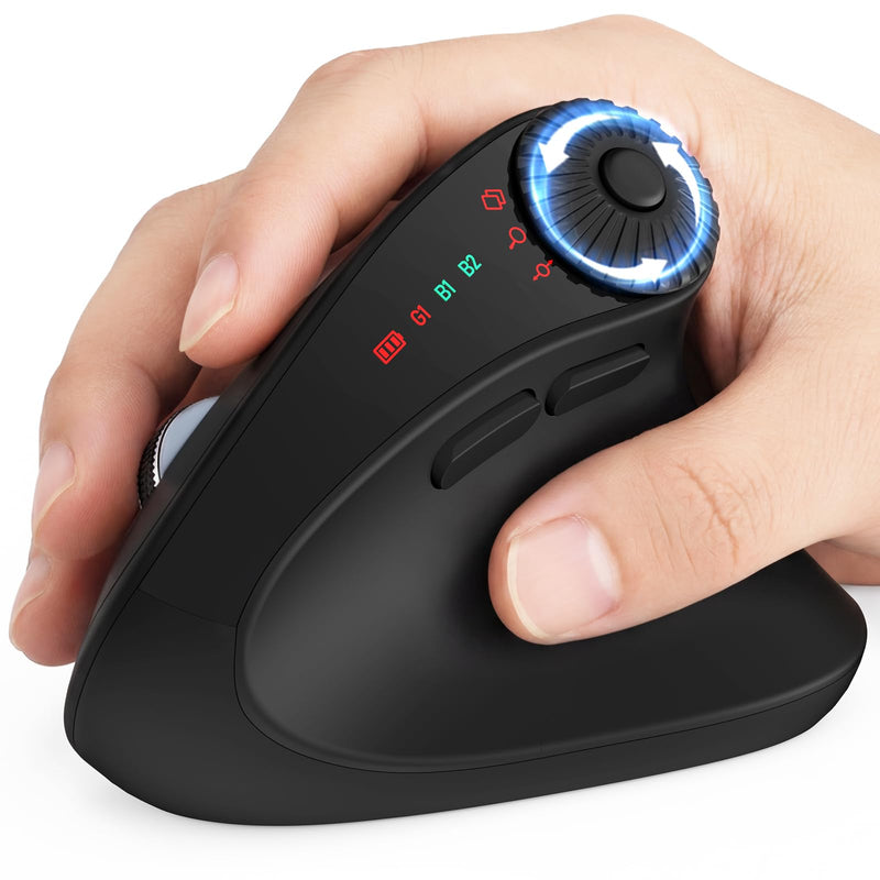 SABLUTE MAM51 Ergonomic Mouse, Bluetooth Mouse with Side Scroll Wheel | Wireless Mouse for Small to Medium Hands, High 4000 DPI, 8 Buttons, Bluetooth/2.4GHz Vertical Mouse for Windows, Mac Black