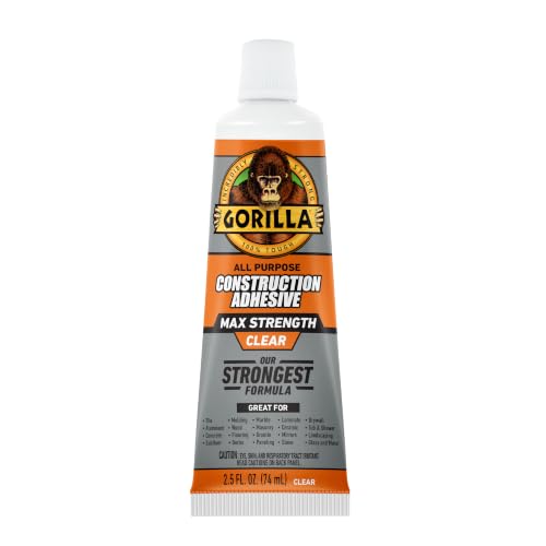 Gorilla Max Strength Construction Adhesive, 2.5 oz (Pack of 3), Clear, Waterproof for Quick Fixes Touch Ups, Bonds Wood Metal Glass Tile Stone Drywall, Indoor Outdoor Gap-Filling Paintable 1 Pack 2.5oz (Pack of 3)
