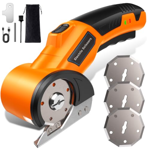 Cordless Electric Scissors with 3 Tungsten Steel Blades, 2500mAh Battery, LED Light, High-Torque Motor, Cardboard Cutter for Fabric, Cardboard, Leather, Carpet, Wire Rope Cutters Gold Orange