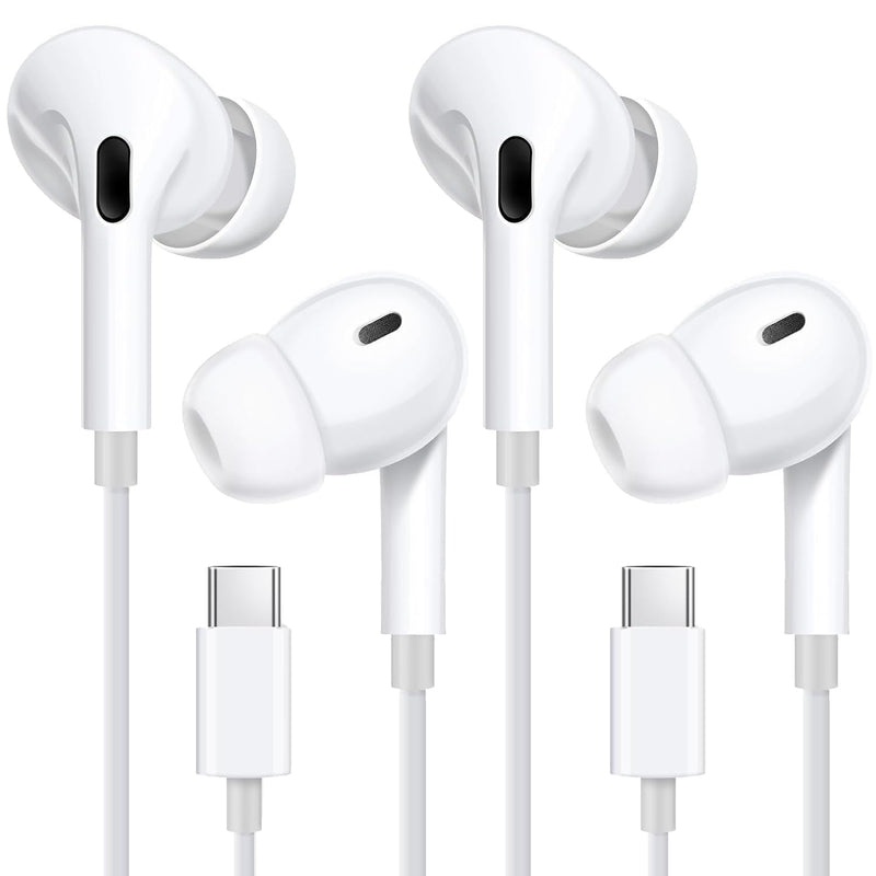 2Pack Earbuds Wired USB C Headphones for iPhone 17 16 15 Pro Max 15 16 Plus | USBC in- Ear Buds Type C Earphones with Microphone & Volume Control HiFi Stereo Noise Cancelling