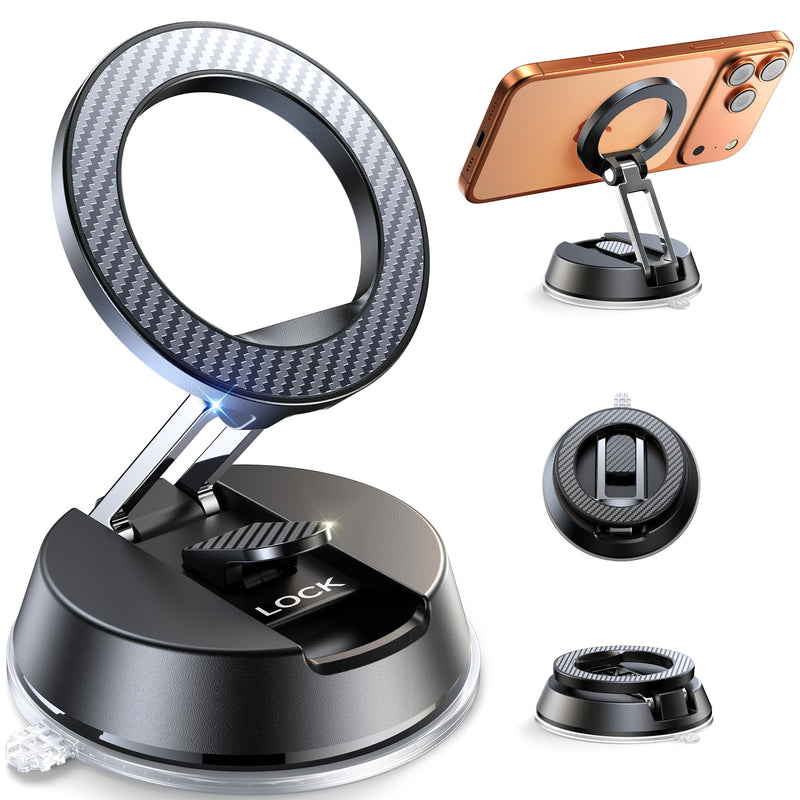 Carbon-Fiber Reinforced Car Phone Holder for MagSafe, 78+LBS Max Grip | 2400gf Strongest Magnetic, 360° Foldable Car Mount Cell Phone Holders for Your Car for iPhone 17-12 All Smartphones Carbon Fiber