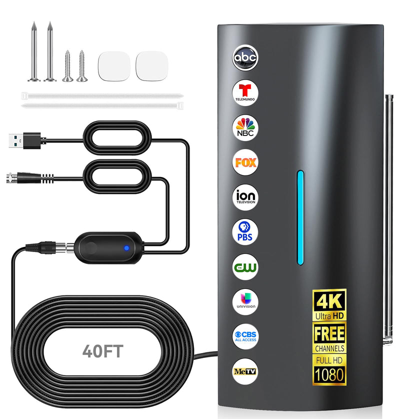 2026 Digital TV Antenna, 5000+ Miles Range HD Antenna with Signal Booster | Indoor & Outdoor Antenna for Local Channels, Works with 4K 1080P Smart & Traditional TVs, 40ft Coaxial Cable