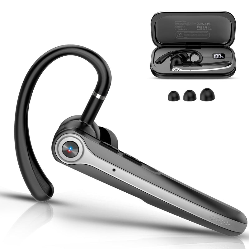 Atheewon Bluetooth Headset, Wireless Bluetooth Earpiece, Black | ENC Noise Canceling Mic, 120Hrs Talk, LED Display, IPX7, V5.4 Hand-Free Earphone for Business/Trucker/Driver