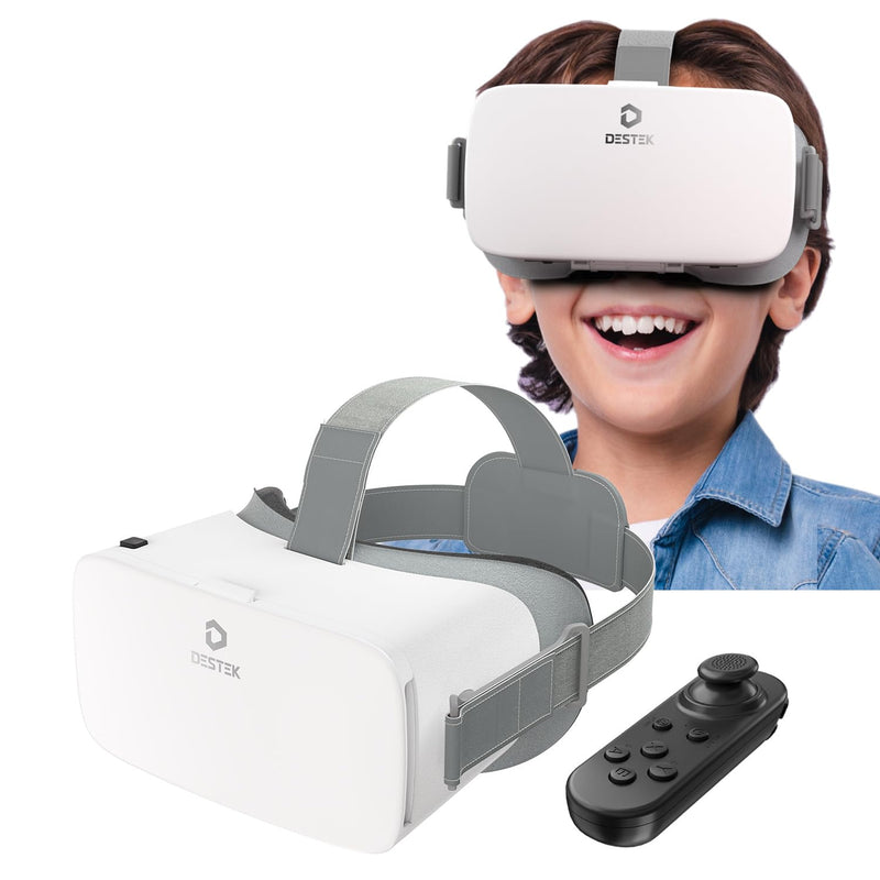 DESTEK V5 VR Headset for Phone & Kids, Fits 5.5 to 7.0 Inch Phones | Includes VR Controller & 128 Premium VR apps,Touch Button for YouTube VR,Anti-blue HD lenses,Fits iPhone/Samsung,White. White