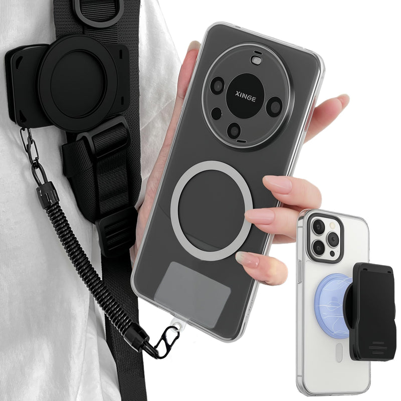 CCSmall Magnetic Phone Clip for Belt with Anti-Theft Chain for MagSafe EYJ | Strong N52 Magnetic Belt Clip for Backpack Strap, Hands-Free Phone Holder for Hiking Travel iPhone Android