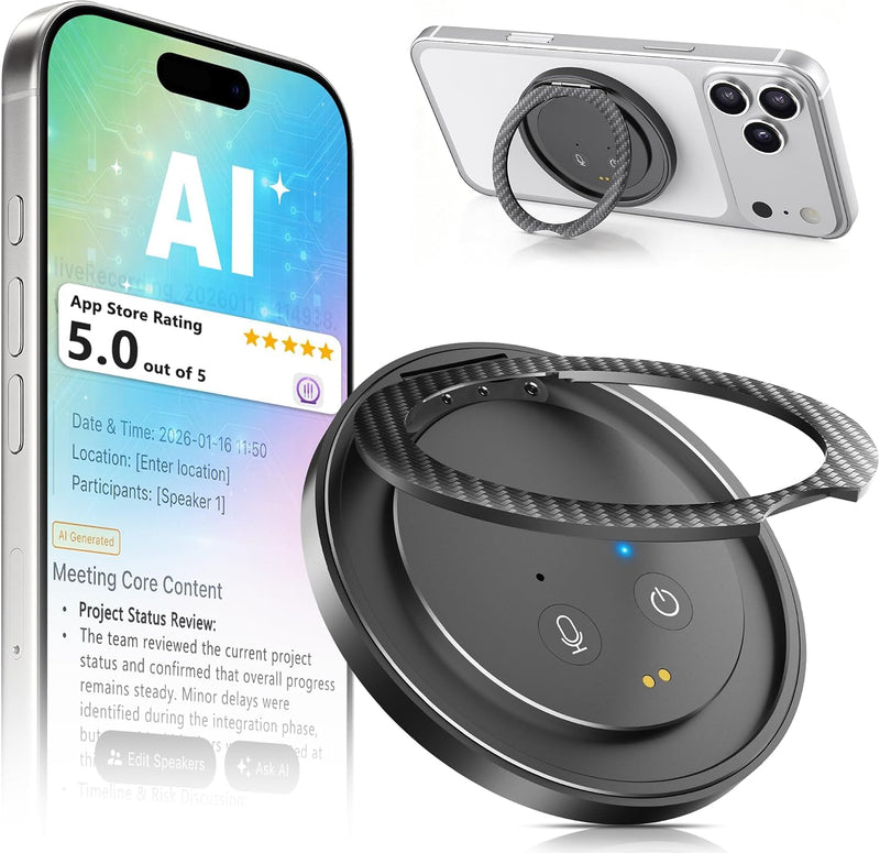 AI Voice Recorder Designed as Magnetic Phone Stand, Real-Time Transcription in 100+ Languages, Smart Digital Audio Recorder Transcribe & Summarize Note Taker Lectures Meetings (Space Gray) Space Gray