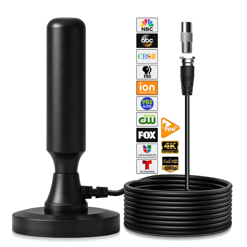 TV Antenna for Local Channels, 2026 Digital TV Antenna for Smart TV Indoor | Long Range 360° Reception TV Antenna for Smart TV Indoor without Cable, Easy to Install, Supports 4K 1080p 16FT Black Compact