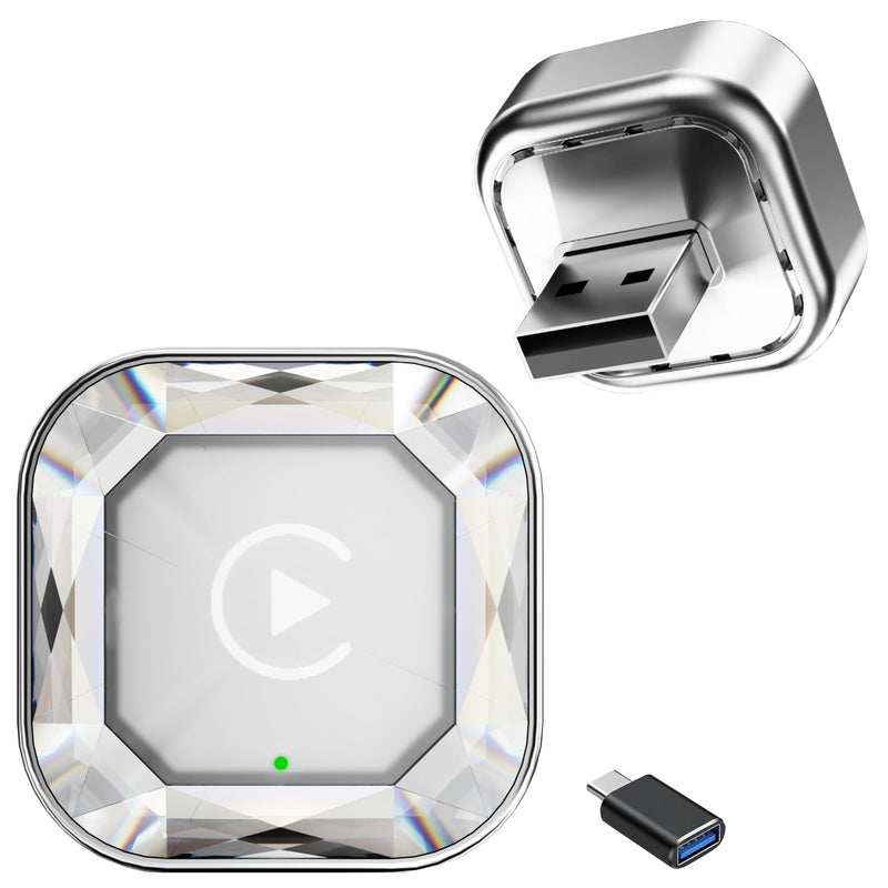 2-in-1 Wireless CarPlay& Android Auto Adapter | Easy Setup, Quick Heat Dissipation, Supports 1000+ Cars with Built-in Wired Car Play/Android Auto, Diamond Distinctive Design