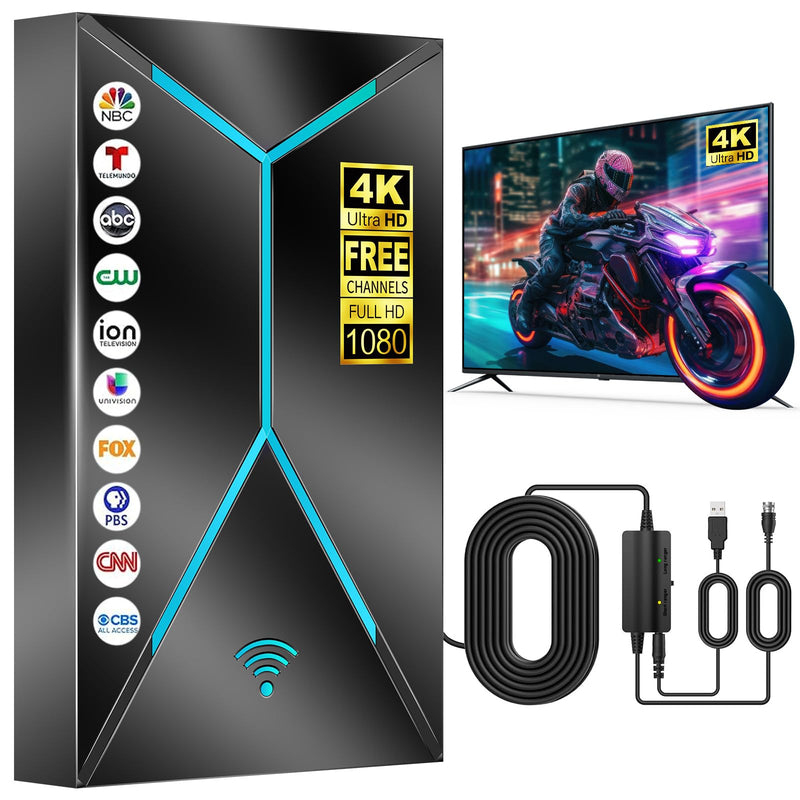 TV Antenna Indoor for Smart TV, Digital Antenna for Local Channels | 2026 Upgraded TV Antenna Indoor Outdoor, 3500+ Miles Long Range HDTV with Signal Booster, Supports 4K 8K 1080p Local Channels black Compact