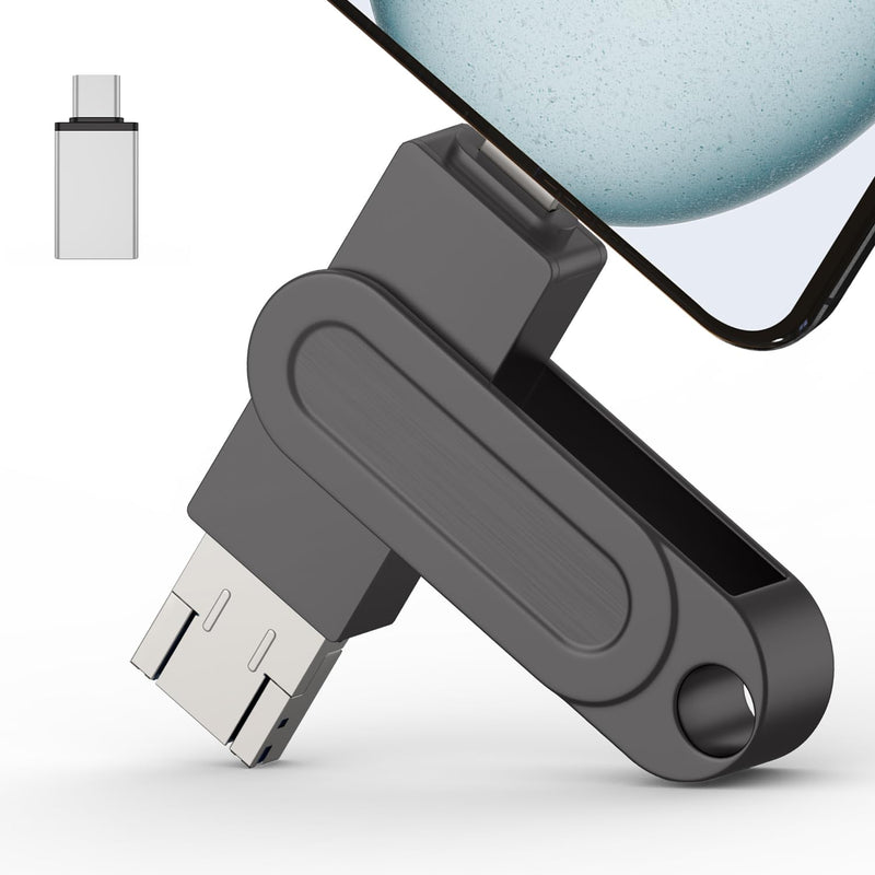 512GB Qainerly Photo Stick for Phone Flash Drive,4in1 Memory Stick for Photos and Videos USB Stick External Storage Compatible for iPhone/iPad/Android/PC 512GB black