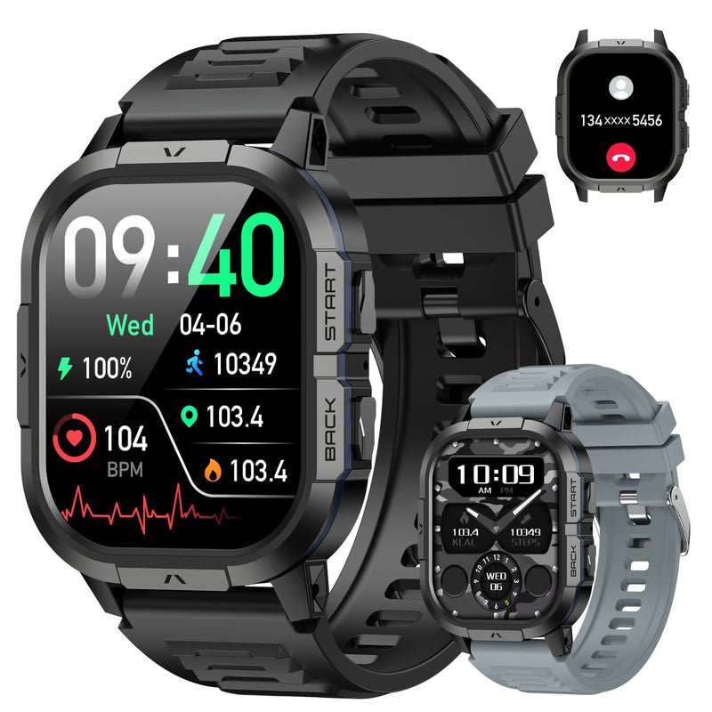 Smart Watch for Men Fitness Tracker: Military Make Answer Call Smart Watches for Men Digital Watches Waterproof Smartwatch Android Phone iPhone Samsung Compatible Running SpO2 Heart Rate Monitor Black