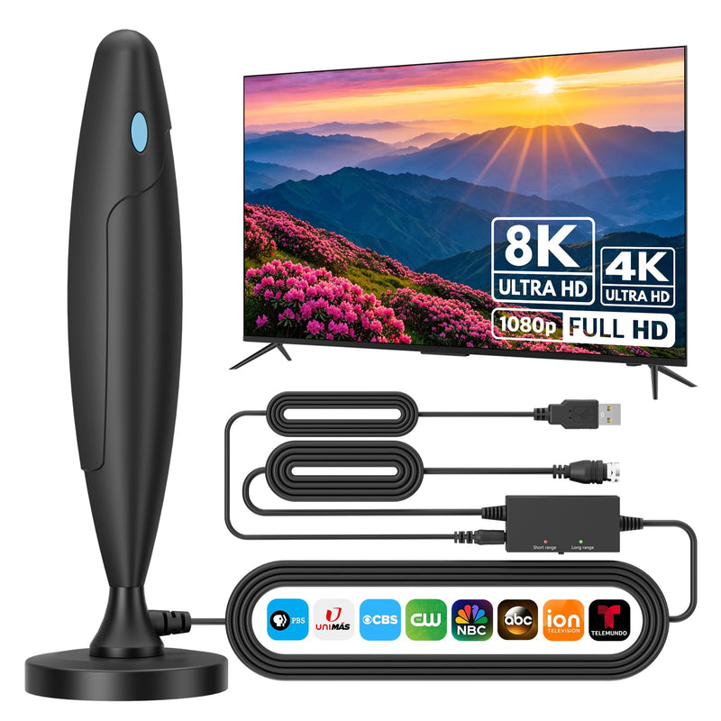 Upgraded TV Antenna for Local Channels, Long Range Reception with Surge & Lightning Protection, Digital Antenna for Smart TV Indoor with Strong Magnet CFY-D011AF