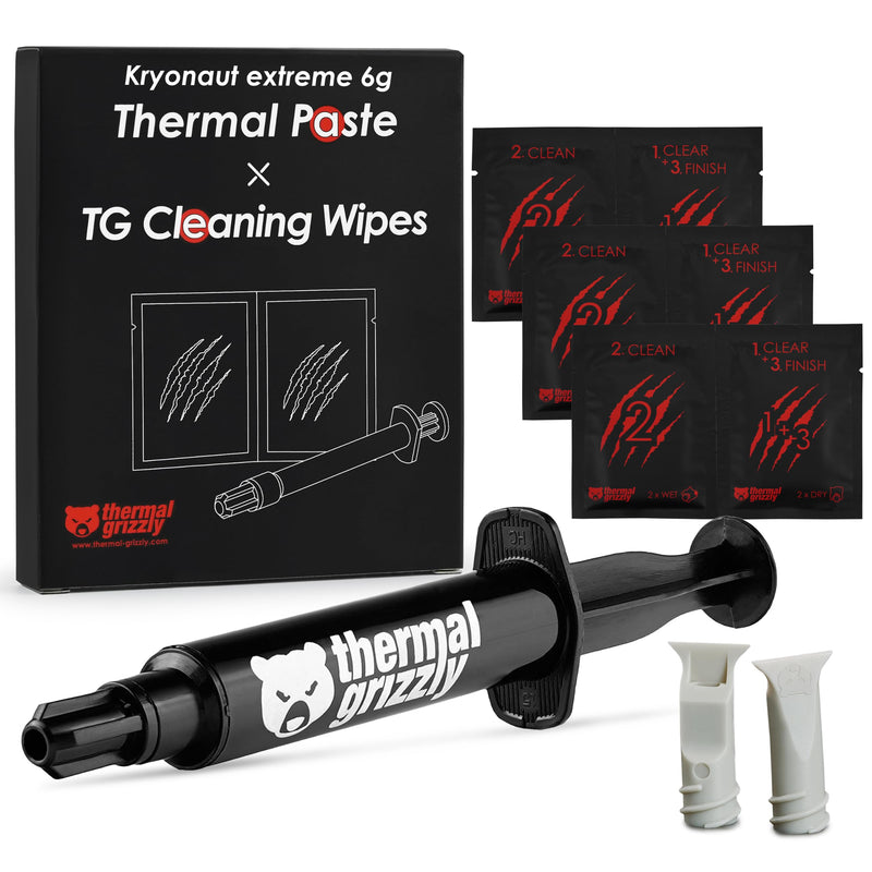 Thermal Grizzly Kryonaut Extreme Thermal Paste 6 Gram Combo Extremely High Performance for Maximum Thermal Conductivity While Overclocking CPU/GPU/PS4/PS5 Plus 12 Cleaning Wipes 6 Wet & 6 Dry