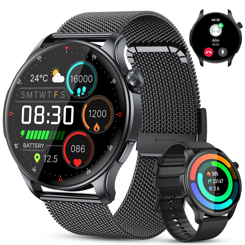 Smart Watch for Men Women Fitness: Make Answer Call Running Digital Mens Watches Waterproof Smartwatch Android Phone iPhone Samsung Compatible Step Pedometer Tracker Heart Rate Sleep SpO2 Monitor Black