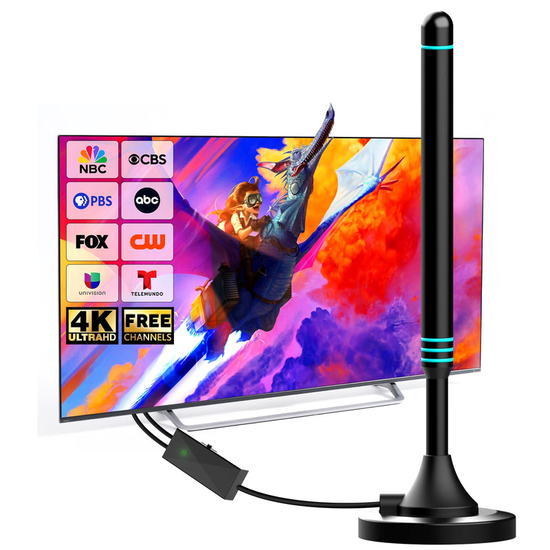 TV Antenna Indoor with Magnetic Base and Signal Amplifier, TV Antenna for Smart TV Indoor, Digital TV Antenna Compatible with All TVs, Supports 4K 1080P HD, 5m Coaxial Cable