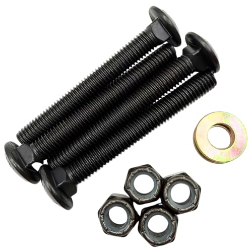 1/2"-13 x 4 Grade 8 Carriage Bolts (4-Pack) – Heavy-Duty Coarse Thread Bolts with Washers and Nylon Lock Nuts – Round Head Square Neck SAE J429 4.0" Plain Black Finish Bolts, Washers, Nuts