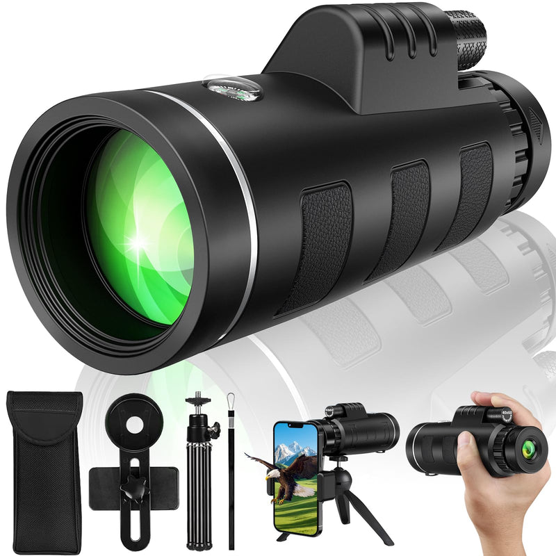 40x60 Monocular Telescope with Smartphone Adapter and Telescope Case High Powered Monocular, Compact Monocular for Wildlife, Hunting, Camping, Travel &Outdoor Adventures Black