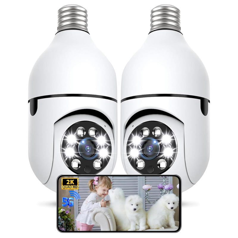 Light Bulb Security Camera Outdoor, 2K 5GHz & 2.4GHz WiFi Bulb Cameras for Home Security, 360° PTZ Wireless Cam with AI Human Detection, Color Night Vision, 2-Way Talk, Screw-in Light Socket 2pack 3MP