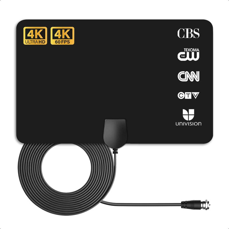 TV Antenna Indoor, 2026 Digital TV Antenna for Local Channels, HDTV Antenna for TV Without Cable for Smart/Old TV Long Range Reception Support 4K 1080p A41 FLAT BLACK