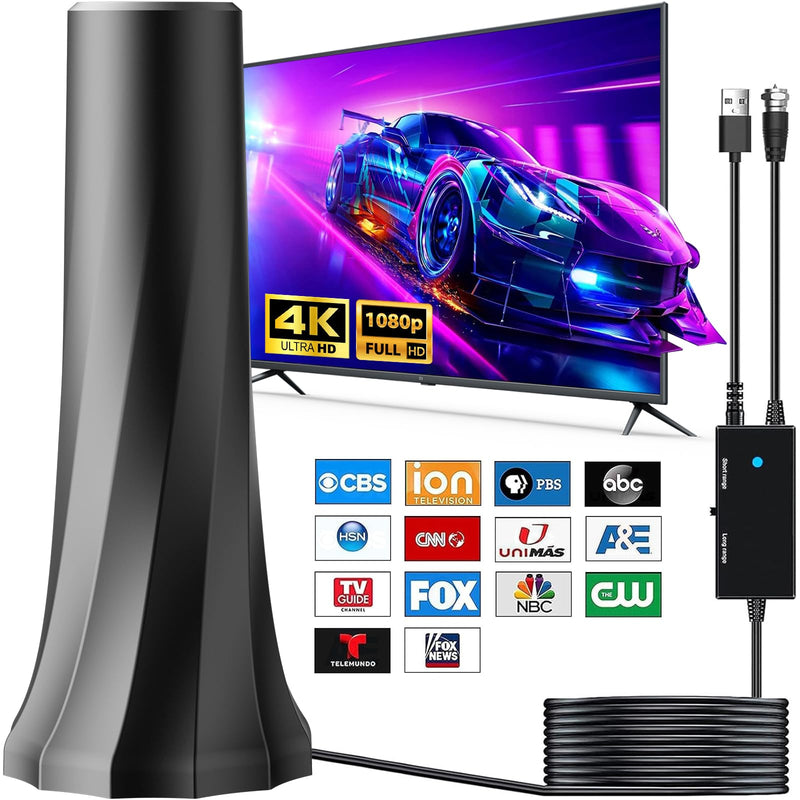 2026 Upgraded TV Antenna for Smart TV, Digital Antenna for Local Channels, 3200+ Miles Range TV Antenna Indoor with 360° Signal Strongest Booster, Supports 1080P 4K 8K Reception HD 16.45FT Cable