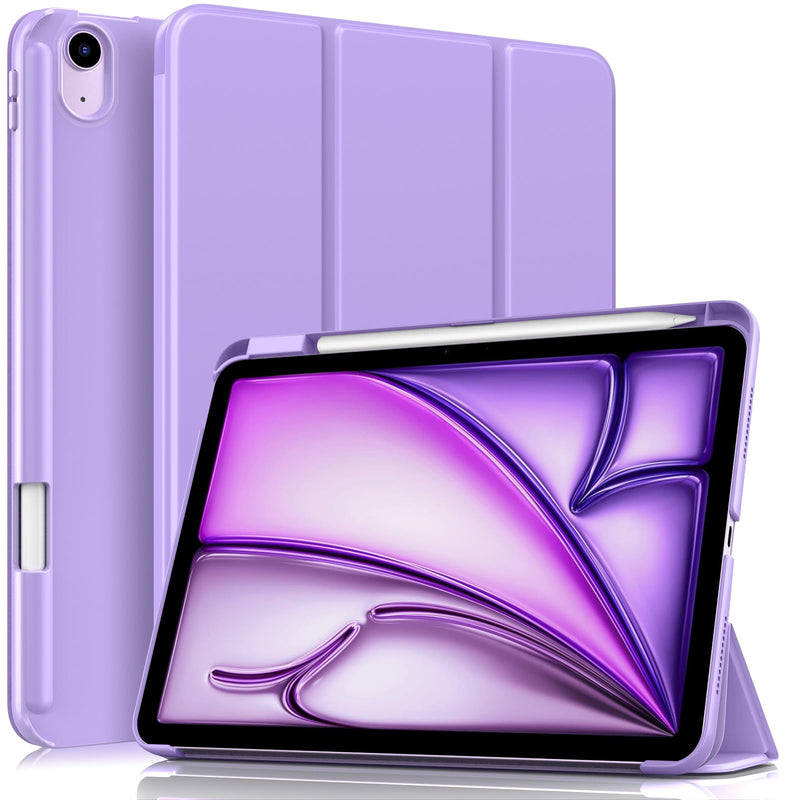 MoKo Slim Case for iPad Air 11 Inch, iPad Air 5th/4th Gen, Lilac | With Pencil Holder, Supports Touch ID, Hard PC Back Shell, Trifold Stand Design, Auto Sleep/Wake, 2 Adjustable Angle
