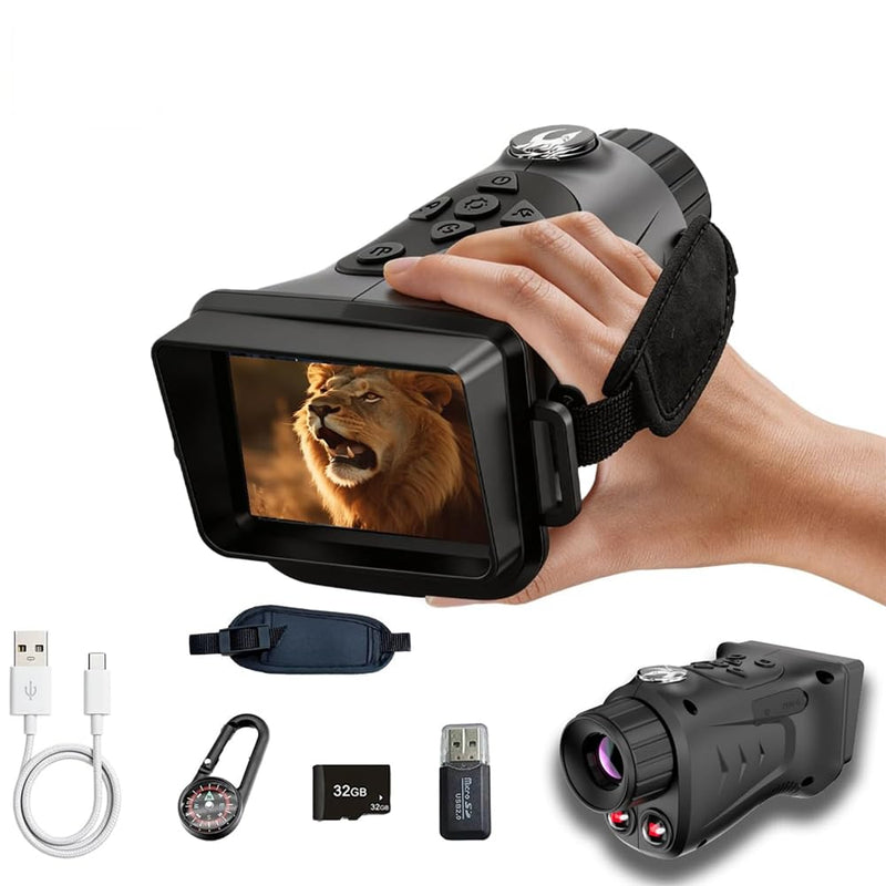 Portable 4K Night Vision Monocular, 66MP Image Infrared Monocular with Dual IR, 3000mAh Rechargeable Battery, 32GB SD Card+ Card Reader Included, for Camping, Wildlife Observation& Security