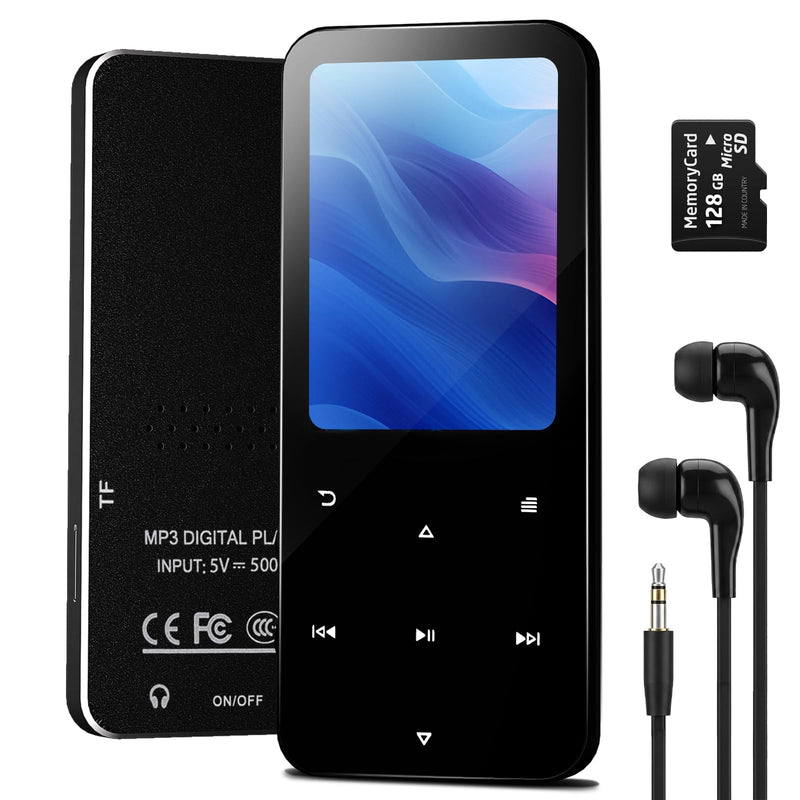 144GB MP3 Player with Bluetooth 5.2, Earphones Included(Black) | Quick Recharge, HiFi Sound Digital Music, Built-in HD Speaker, FM Radio, Voice Recorder, for Friends, Kids, Students, Seniors Black