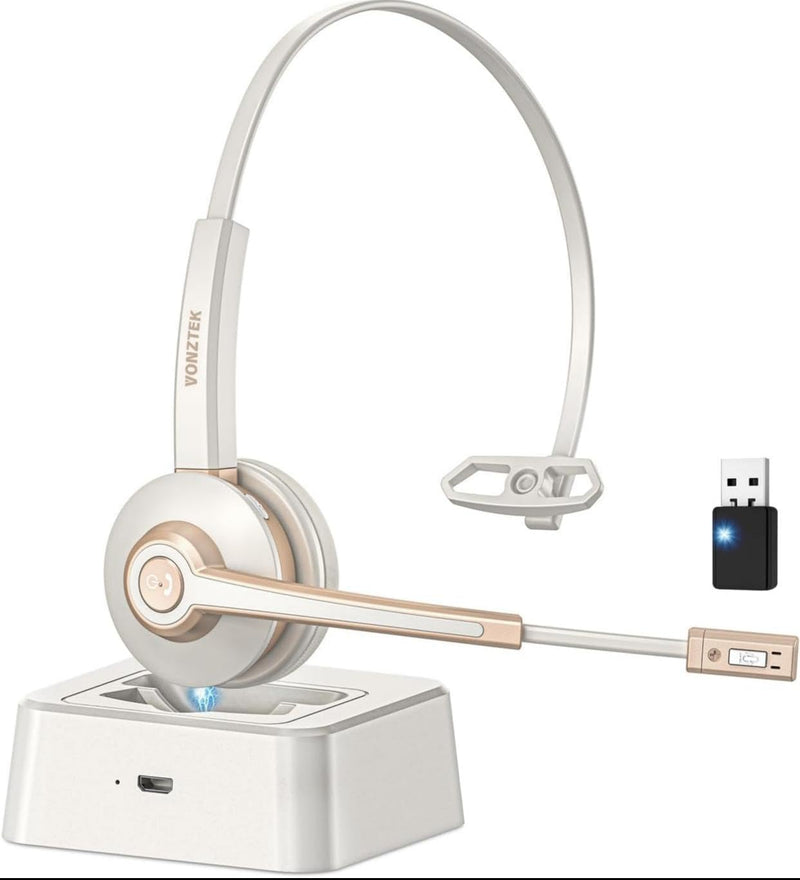 Bluetooth Headset with Microphon USB Dongle for Office | Wireless Headset with Mic with AI Noise Canceling, Charging Base, Mute Function V5.2 for Computer/Phone/Work/Skype