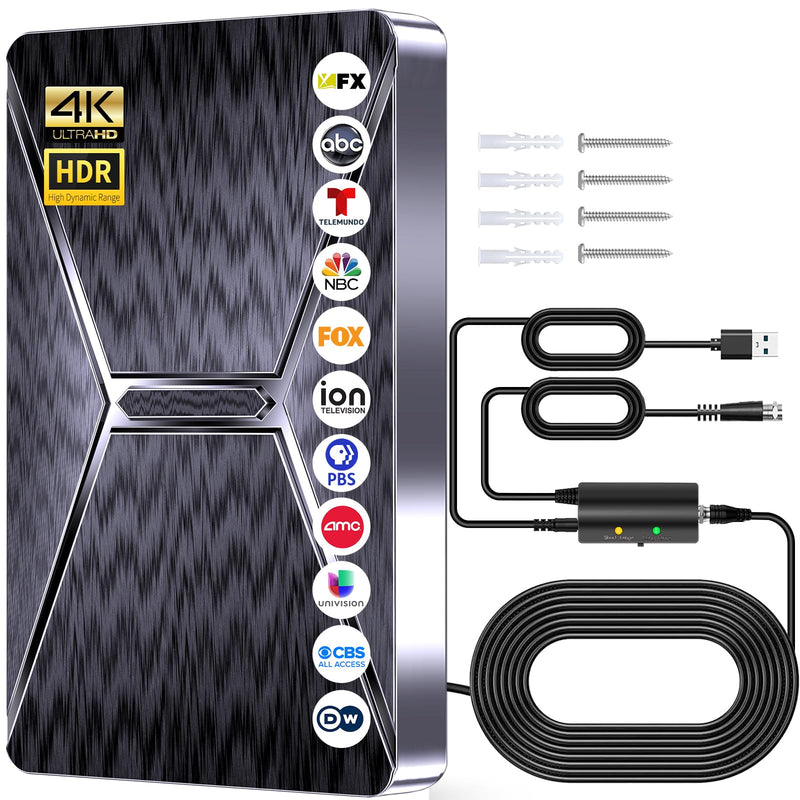 2026 Upgraded Indoor TV Antenna Up to 5000+ Miles Range | Digital Antenna for Smart TV, Strongest Signal Booster Supports 4K 8K 1080p All TVs- 38FT Coaxial Cable for Local Channels black