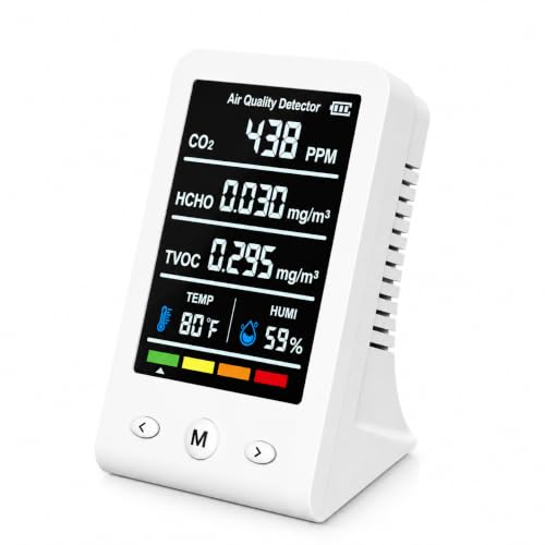 8-in-1 CO2 Carbon Dioxide Detector, Dienmern Portable Air Quality Monitor Indoor, 1600mAh Powerful Battery CO2 Monitor for CO2/Temp/Humidity White
