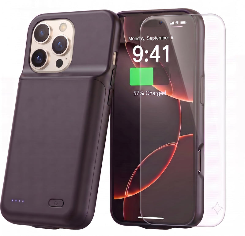 Battery Case for iPhone 16 Pro, Ultra-Slim Travel Portable Charging Case, 2026 Upgrade 7000 mAh Extended Battery Life, Premium Materials Rechargeable Charger Case Black