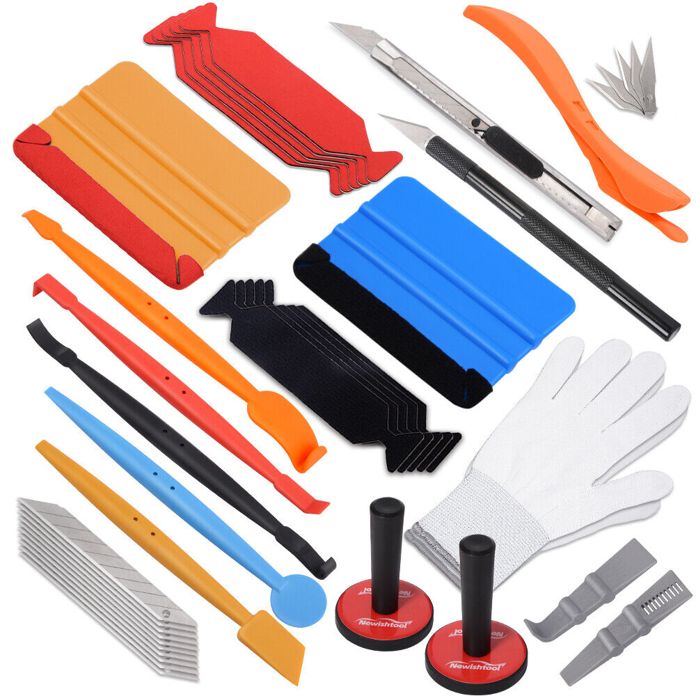  [AUSTRALIA] - FOSHIO Car Vinyl Wrap Window Tint Tools Kit Include Small Contoured Felt Card Squeegees, Micro Magnetic Stick Squeegee, Vinyl Cutter, 9mm Lockable Utility Knife & Art Craft Knife for Film Installation