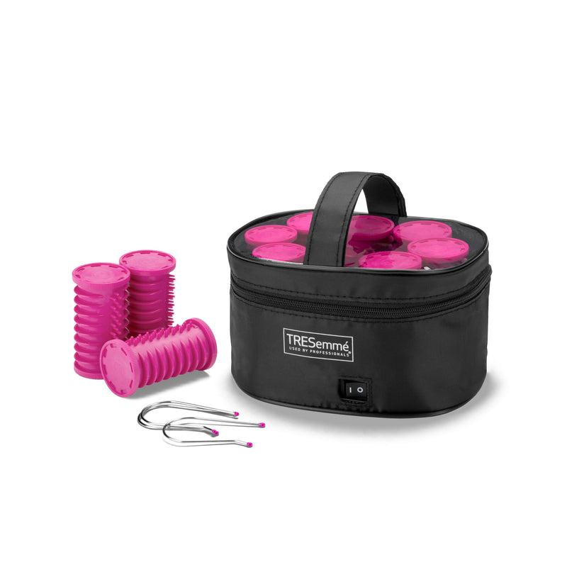 TRESemmé 32mm Heated Hair Rollers – Set of 10 Large Hot Rollers for Volume & Curls, Dual Voltage Travel Set with Carry Case, Fast Heat Up to 125°C, Pink/Black, 3039U