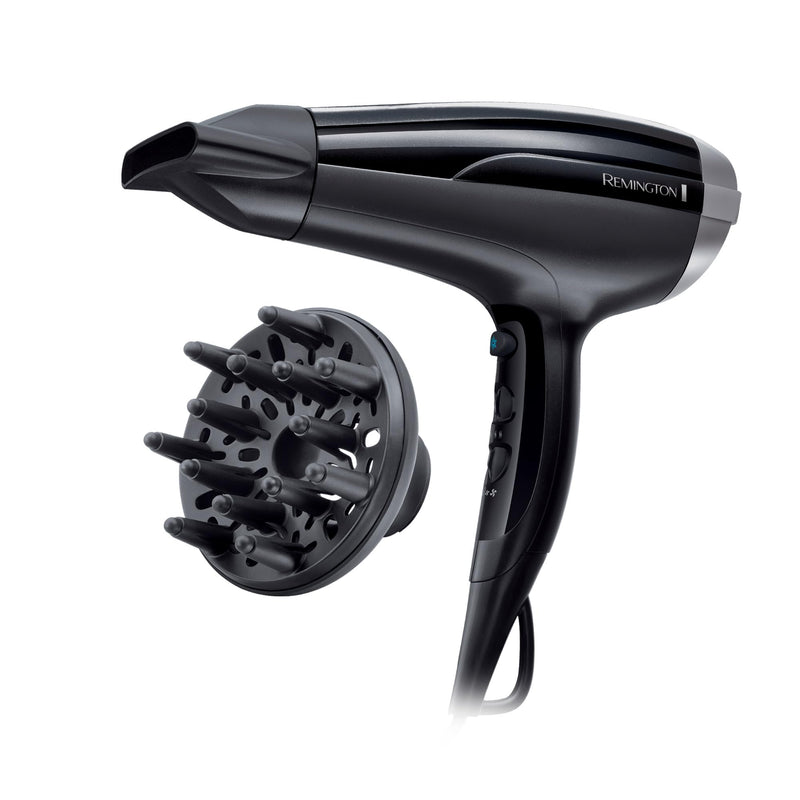 Remington Hair Dryer Ion [Light & Powerful] Pro Air-Shine (2300 W, Ceramic Tourmaline Ring, Styling Nozzle, Diffuser, 3 Heat & 2 Separate Fan Levels, Cooling Level) D5215, Black