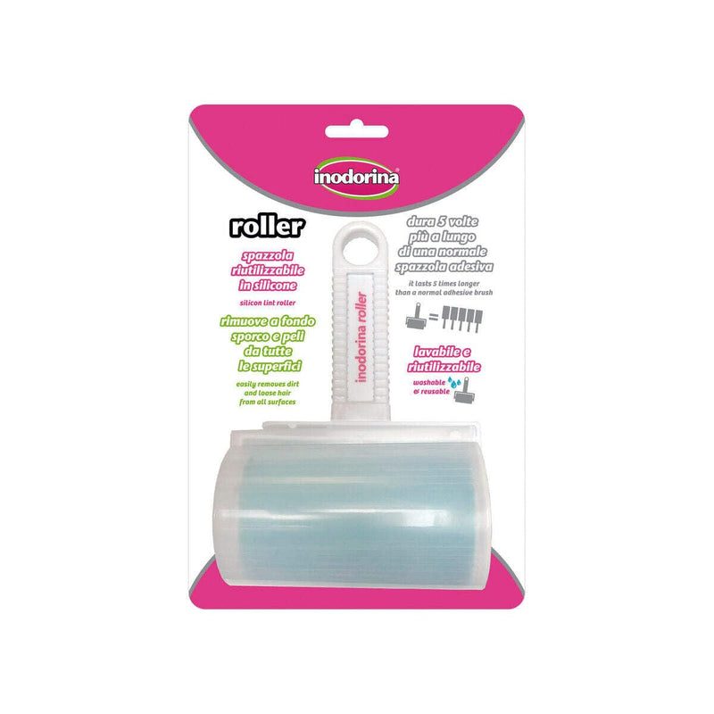 Inodorina pet hair remover roller (washable and reusable) - Roller removes pet hair, dirt and dust from surfaces and fabrics - Silicone adhesive brush