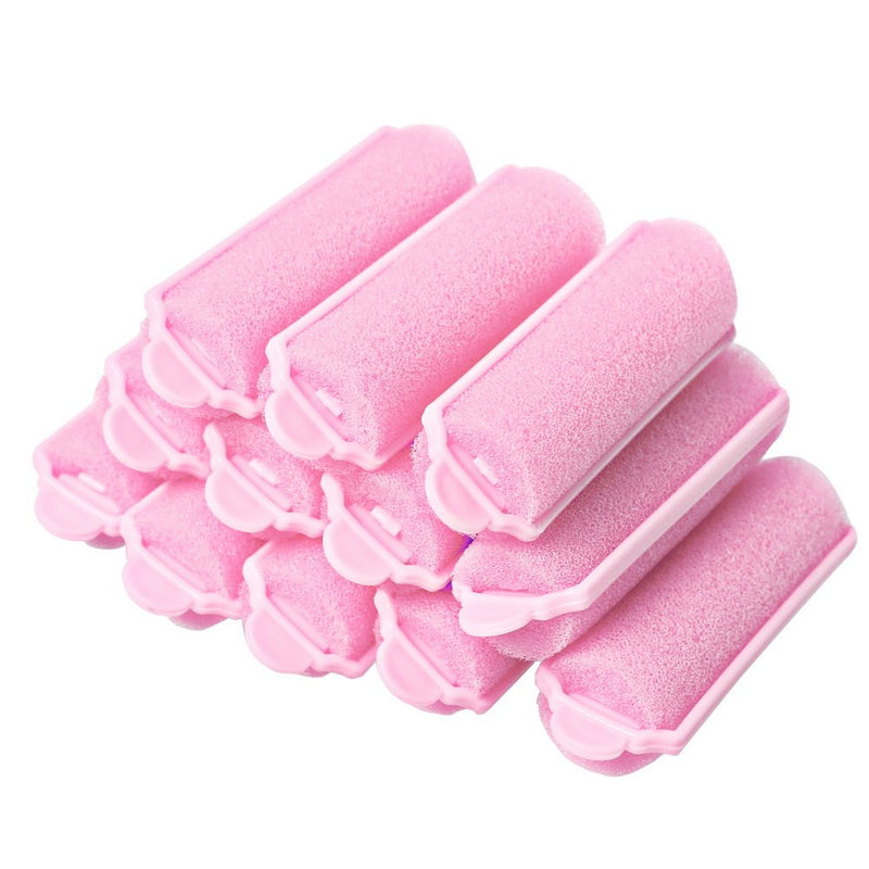 SUMAJU Soft Sponge Hair Rollers 12 Pack, Overnight Curlers, Pink | Plastic and Soft Sponge, Heatless Styling, for Curls and Waves, Easy Overnight Use, DIY Hair Curling Tool