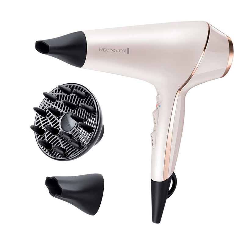 Remington PROluxe Hair Dryer, OPTIheat Technology, Ionic Conditioning | Includes Diffuser and 2 Concentrators, 2400W for Long-Lasting Results, Delivers Frizz Free Hair, AC9140 Rose Gold