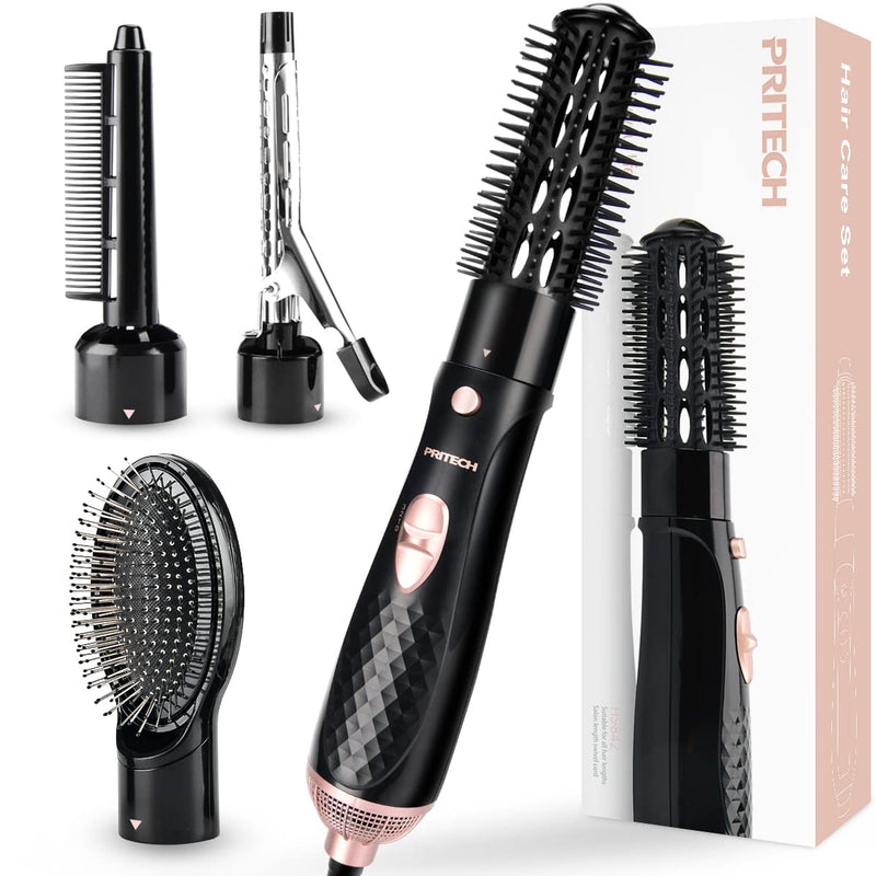 Hair Dryer Brush, Lightweight Hot Air Brush with 2 Heat Speed, 1 Cold Wind | Hot Brush for Hair Styling,Hot Comb Hair Styling Appliances,Volumiser and Curler, Ionic Frizz-Control, 4 Attachments, Black