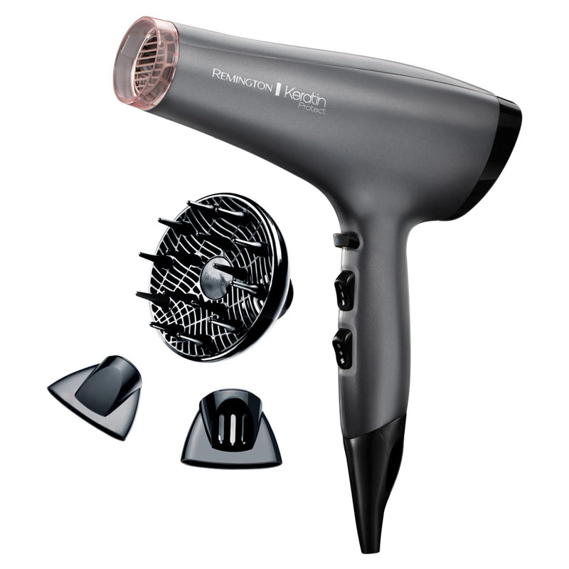 Remington Keratin Protect Hair Dryer (Infused with Keratin and Almond Oil for Smooth, Healthy Looking Hair, Powerful, Fast, Diffuser, 2 Concentrators - Super Slim & Fast-Drying, Ionic, 2200W) AC8008 | Infused with Keratin and Almond Oil for smooth, hea...