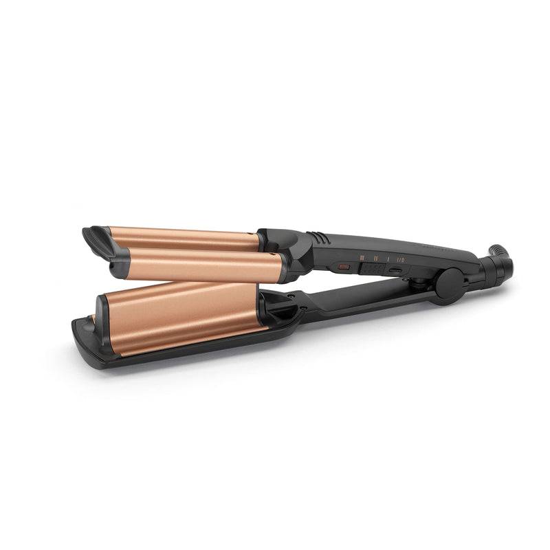  [AUSTRALIA] - BaByliss Deep Waves Hair Waver – Ceramic Coated Barrel, 3 Heat Settings (160°C-200°C), Frizz-Free Mermaid & Beach Waves, Fast Heat-Up – Black & Gold, 2447CU Single
