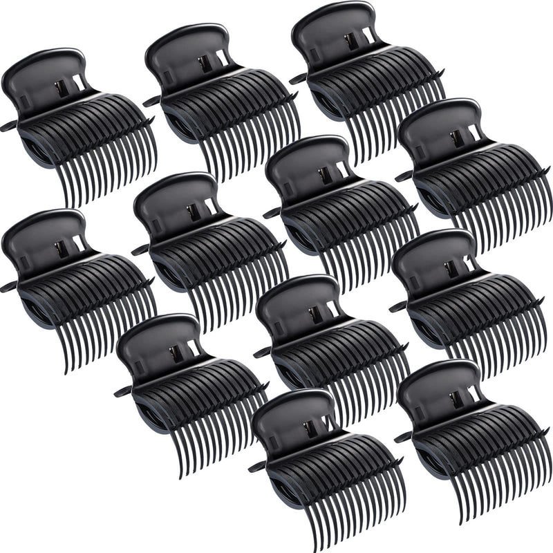 Hot Roller Clips Hair Curler Claw Replacement for Women Girls Hair Section Styling (12 Pieces, Black) | Fits Small Medium Large Jumbo Hair Rollers, Secure Hold for Sectioning, Durable Plastic, Prevents Slipping During Styling