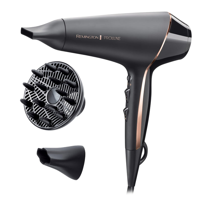 Remington PROluxe Midnight Hair Dryer (OPTIheat Technology for Long-Lasting Results, Ionic Conditioning for Frizz Free Hair, Diffuser, 2 Concentrators, Powerful, Professional, 2400W, Black) AC9140B