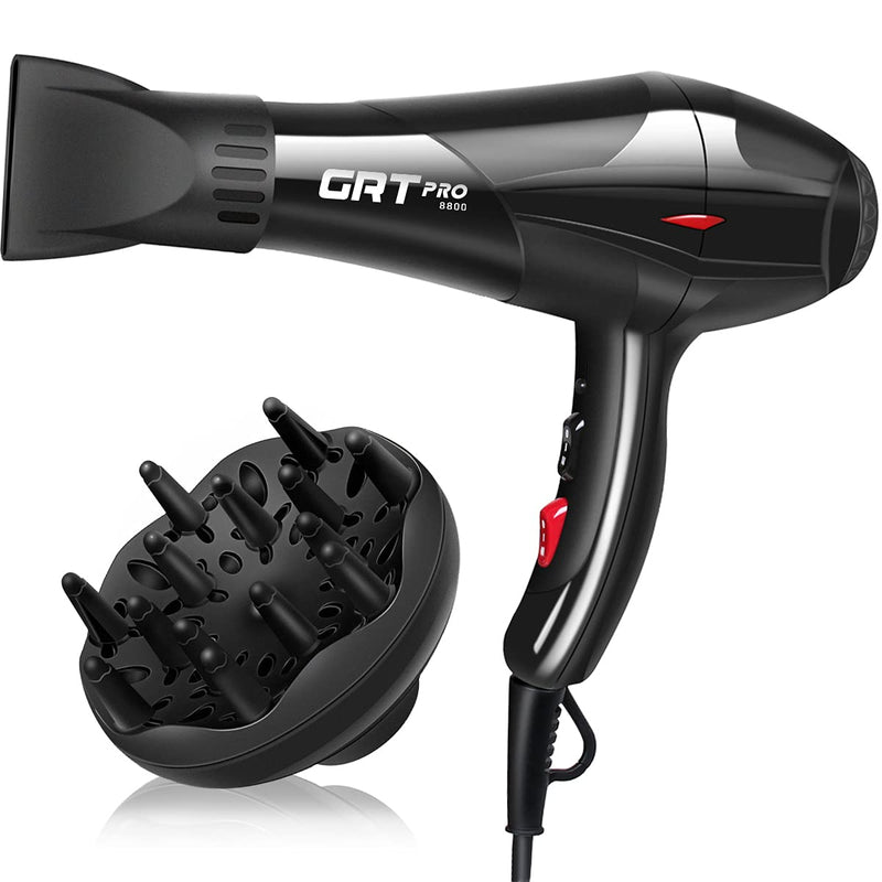 Professional Hair Dryer 3500W Ionic Hairdryer AC Motor Blue Light Anion with 1 Diffuser & 2 Nozzles Accessories, Overheating Protection 2 Speeds 3 Heat Settings for Women Men Home Salon