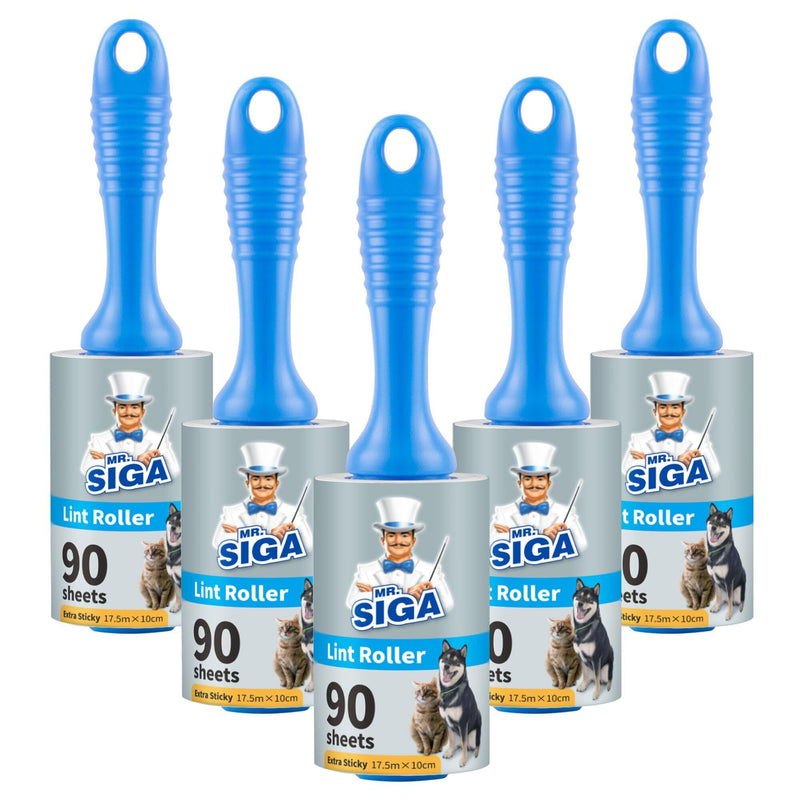 MR.SIGA Extra Sticky Lint Roller Pet Hair Remover, 5 Pack, Blue | Picks up lint and pet hair like a breeze, easy tear sheets, 450 sheets in total One Size
