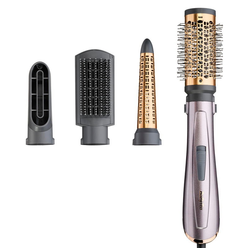 BaByliss Air Styler 1000W - All in One Hair Dryer Brush, Volumiser and Curler, Advanced Ionic Frizz-Control System, 4 Attachments, Copper/Grey, 2136U single