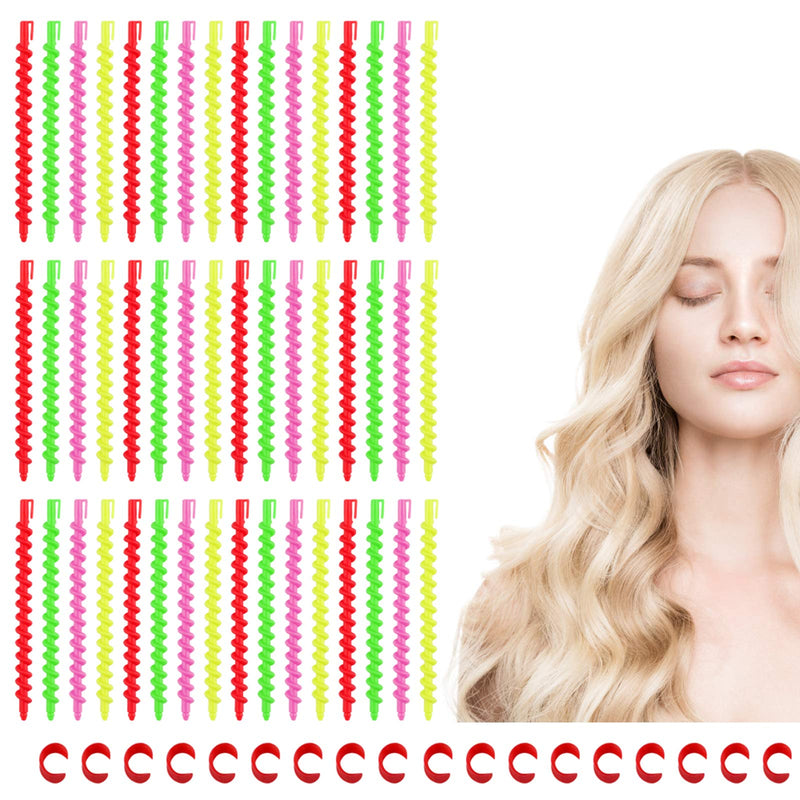 60Pcs Plastic Spiral Rollers Spiral Curlers Spiral Hair Rods Multicolored for Women Girls
