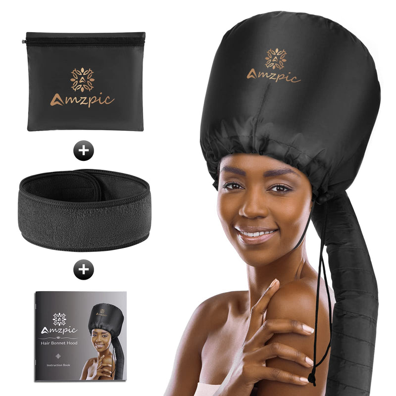Bonnet Hood Hair Dryer Attachment - Soft, Adjustable Extra Large Bonnet Hair Dryer for Speeds Up Drying Time at Home, Easy to Use for Styling, Curling and Deep Conditioning (Black) Black
